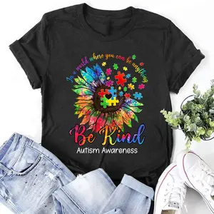 In A World Where You Can Be Anything Be Kind Shirt, Autism Awareness Colorful Sunflower Shirt
