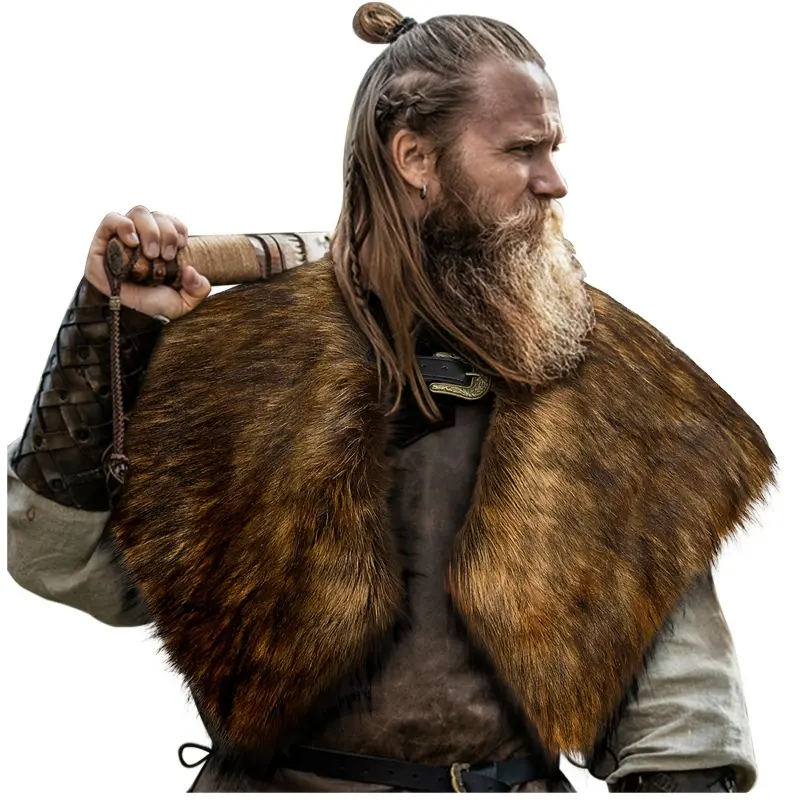 L'VOW Medieval Faux Fur Shoulder Pads - Adjustable PU Leather Warrior Guards, Cosplay Costume Accessory with Shoulder Strap, Warm Funky Attire for Halloween, Easter, Dry Clean Only, Costumes, Funky Style