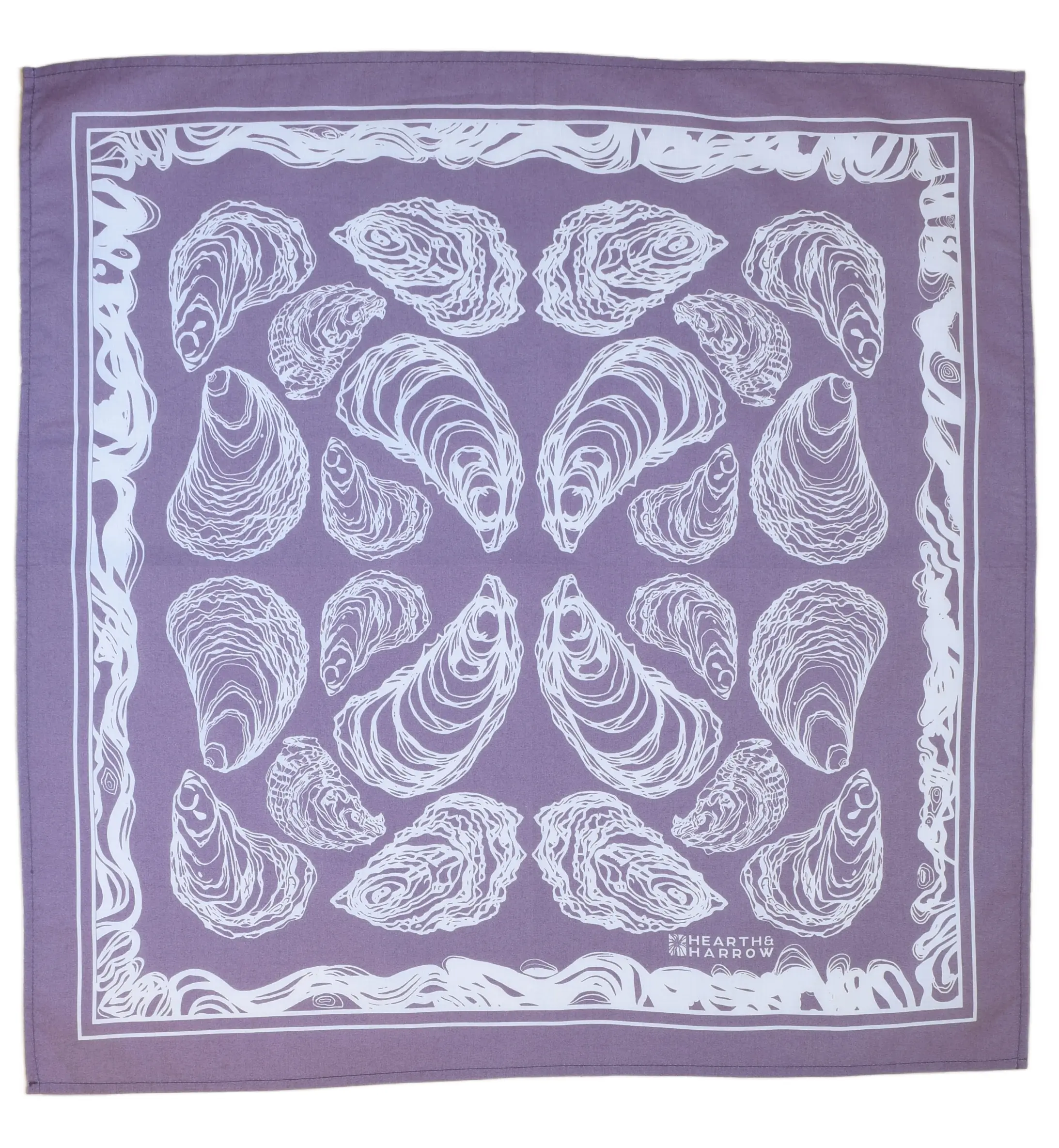 Oyster bandana - Purple - 22" x 22" - Neckerchief - Handkerchief - 100% Cotton - Hand Screen Printed - Designed in Maine