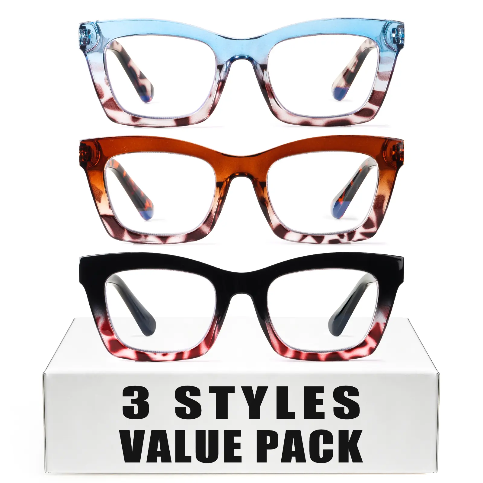 DEAAOK Oversized Square Reading Glasses for Women Blue Light Blocking Large Frame Computer Readers Spring Hinge Reading Eyeglass