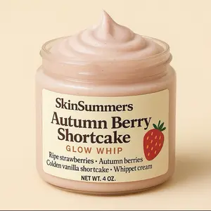 SkinSummers Autumn Berry Shortcake Glow Whip – Vegan Hydrating Body Butter with Mango, Shea & Coconut Oils | Strawberry Pound Cake Inspired Fall Scent | 4oz / 8oz