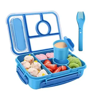 Bento Box Adult Lunch Box Kids,Lunch Containers for Adults/Kids/Toddler,5 Compartments Bento Lunch Box with Sauce Vontainers,Microwave & Dishwasher & Freezer Safe,BPA-Free(Blue)