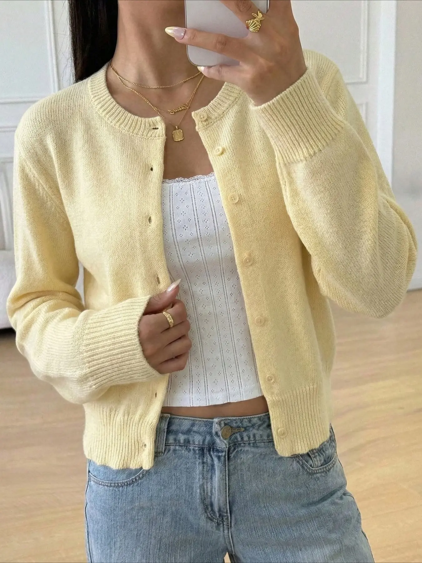 Women's Y2K Style Fitted Long Sleeve Knit Top, Solid Color Button Front Cardigan, Casual All-Season Outerwear for Spring Fall Winter, Knitwear, Womenswear, Trend
