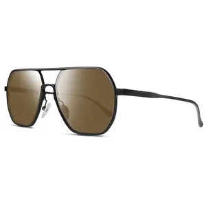 SUNGAIT Polarized Retro Square Aviator Sunglasses for Men Women Ultra-lightweight Al-Mg Metal Frame Trendy Pilot Shades UV400 Protection Outdoor Sunnies 59