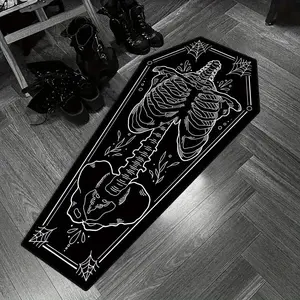Gothic Style Coffin Shape Cushion with Skull Design, Three Color Options, Unique Irregular Shape for Bedroom and Living Room Decor, Halloween Decoration, Decorative Floor Mat