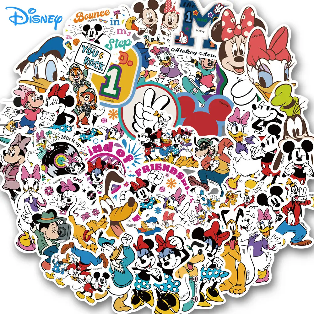 50pcs Disney Authorized Mickey Mouse Stickers Vinyl Cartoon Stickers for Water Bottles Laptop Luggage