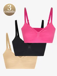 3pcs Soft Breathable Seamless Wireless Bra for Pregnant Women, Full Coverage Plunge Cup, Removable Pads, Medium Support, Casual Lingerie
