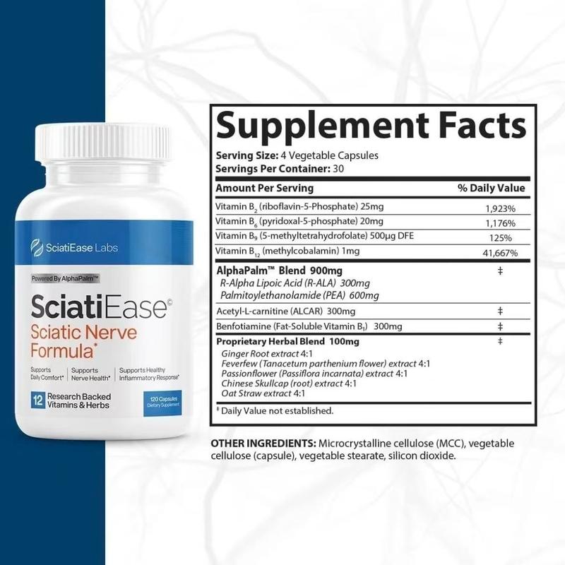 Sciatic Nerve Support Supplement for Pain Relief & Nerve Health, 120  Capsules