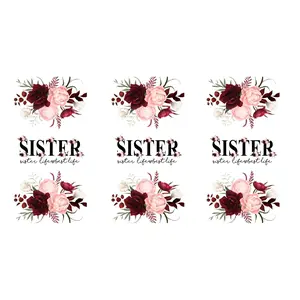 Rw-3 Piece Sister Theme Watercolor Bouquet Stickers, Self-Adhesive Waterproof Durable, DIY Decor for Glass Cups, Ceramic Mugs Stickers（Without a water cup）