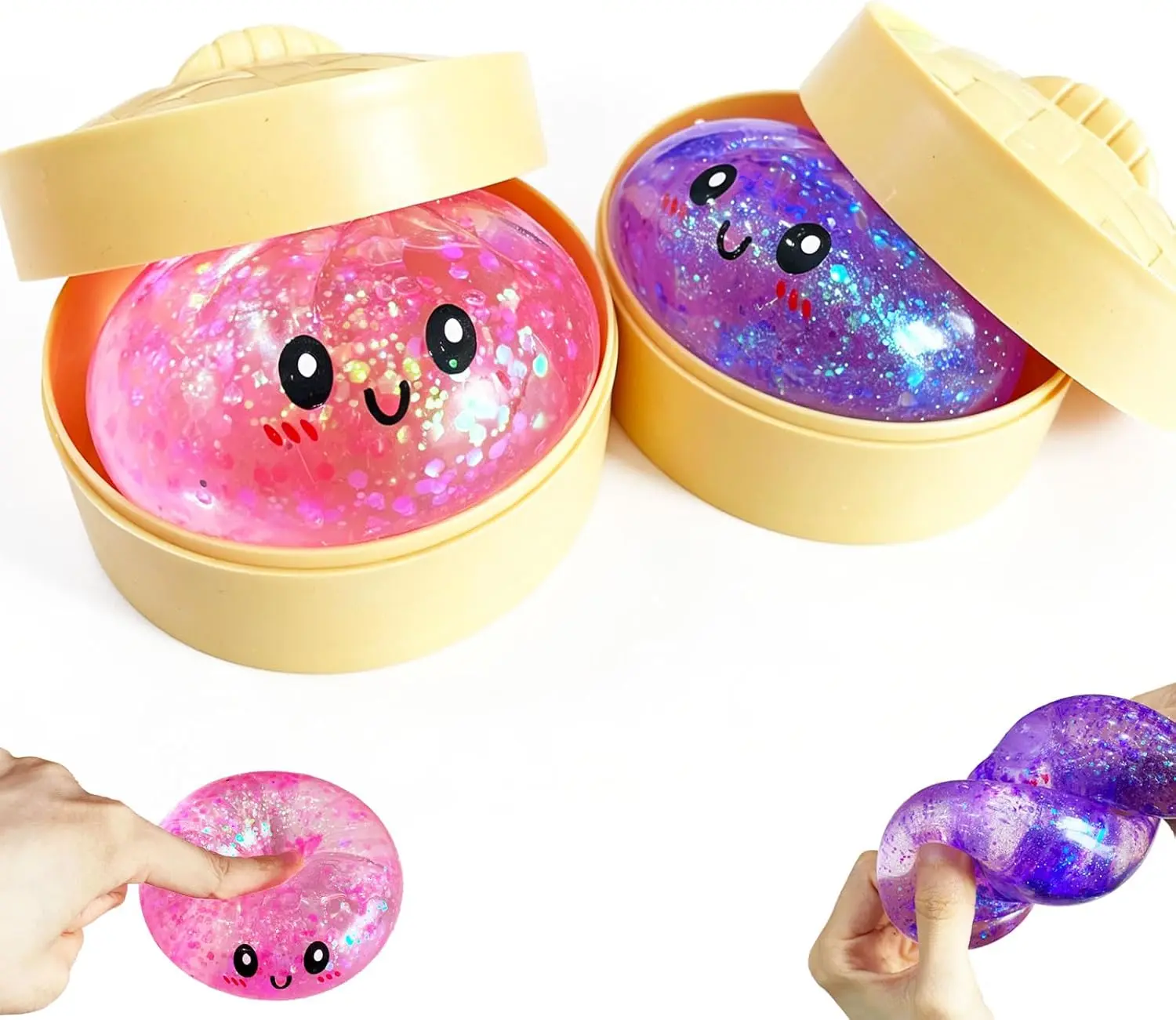 2 packs of Sugar Glitter Dumpling Squishy toys, dumpling squeeze stress relief toys suitable for children and adults, dumpling squeeze sensory stress relief toys, suitable as gifts for boys, girls, and teenagers