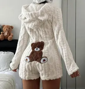 Women's Cute Teddy Bear Embroidered Hooded Fleece Sweatshirt, Comfortable Fashion Design, Perfect Gift for Her, Daily Wear.