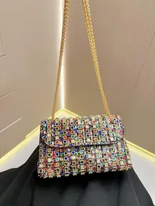 Women's Elegant  Rhinestone Decorated Evening Bag, Exquisite Trendy Chain Strap Shoulder Bag, Fashionable Bag for Party Decoration