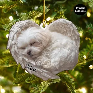 Personalized Maltese Dog Angel Ash Plywood Ornament Flat 2D Cutout Holiday Tree Decor Gift for Dog Lovers, Pet Memorial Families Keepsake
