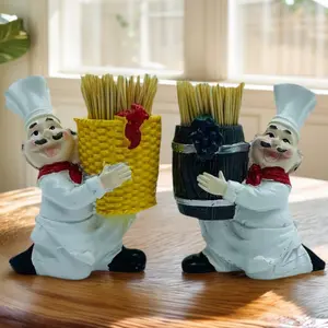 2pc Cartoon Chef Toothpick Holder Display Stand, Cute Kitchen Decor Accessory, Kitchen Organization, Kitchen Storage, Perfect for Home and Restaurant Use