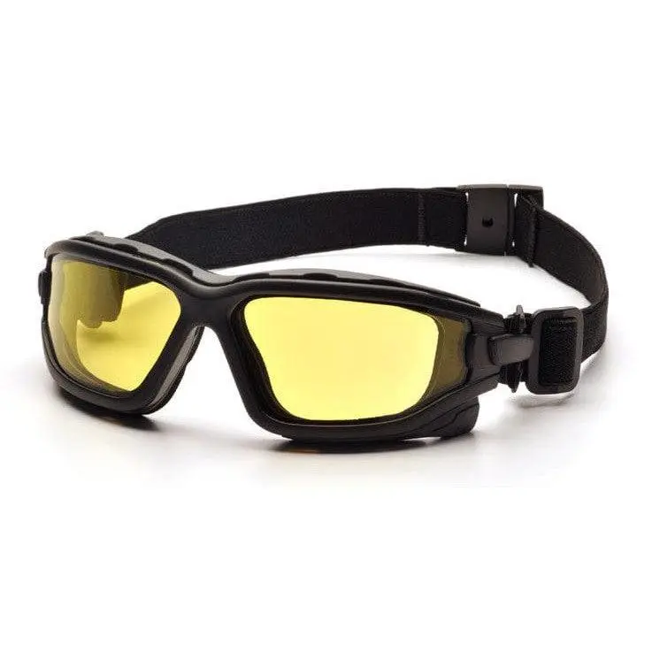 Pyramex I-Force Safety Glasses Black, Foam-Padded, with Amber Anti-Fog Lenses