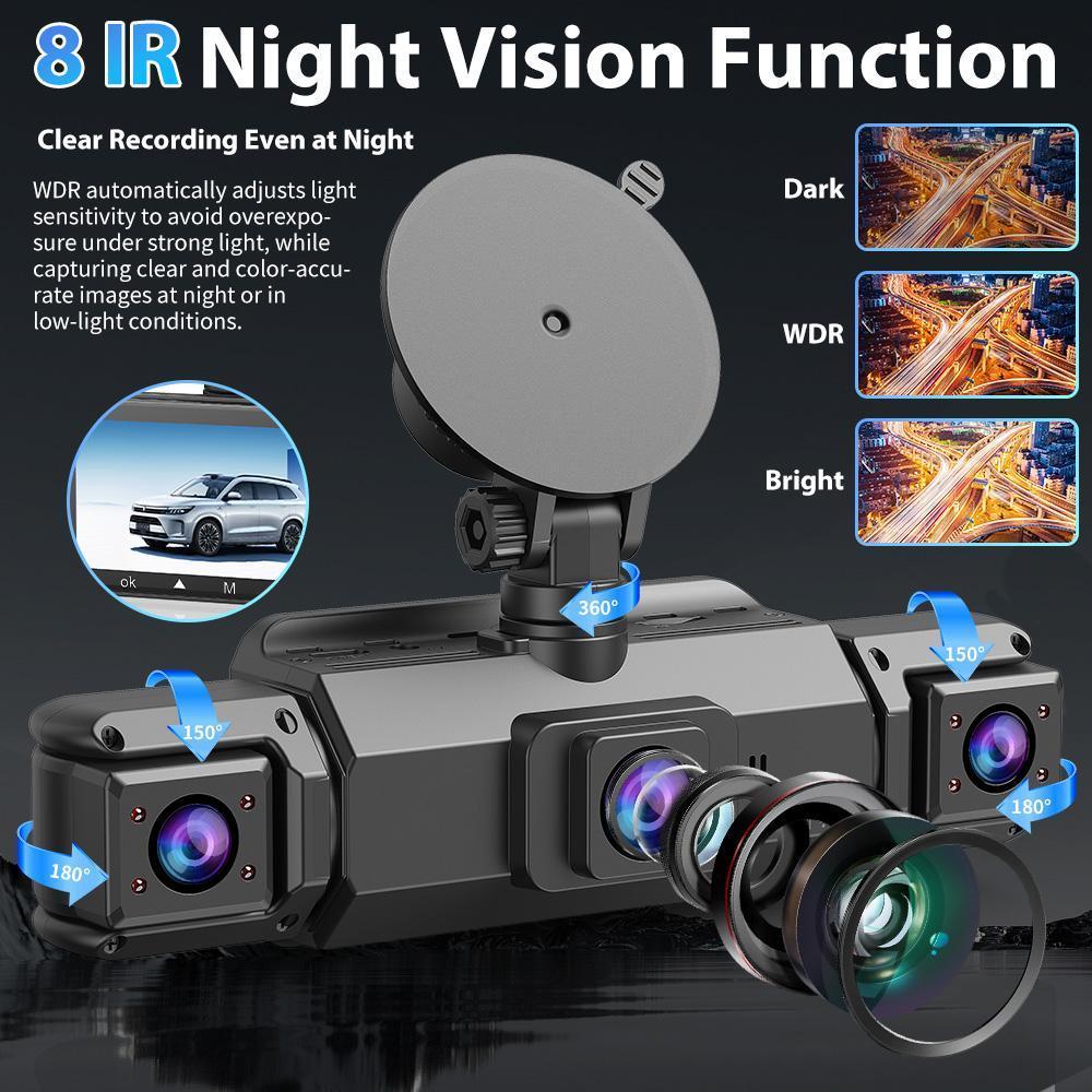 1080P 4 Channel Dash Cam WiFi, Quad Camera Car DVR with 64GB Card, 3.0" IPS Screen, OBD Power, Full View Recording