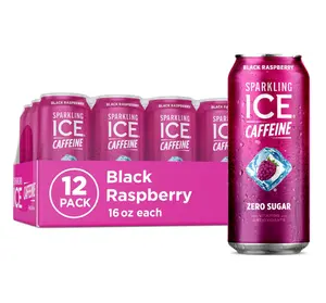 Sparkling Ice Caffeine Black Raspberry Sparkling Water with Caffeine, Zero Sugar, with Antioxidants and Vitamins,16 fl oz Cans (Pack Of 12)
