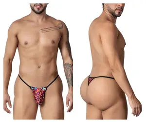 Zebra Thongs Menswear Ultra-Revealing Micro Thong with Multi-Color Animal Print and Ultra-Thin Black Straps Handmade in Colombia, Polyester, Fabric, Stretchy