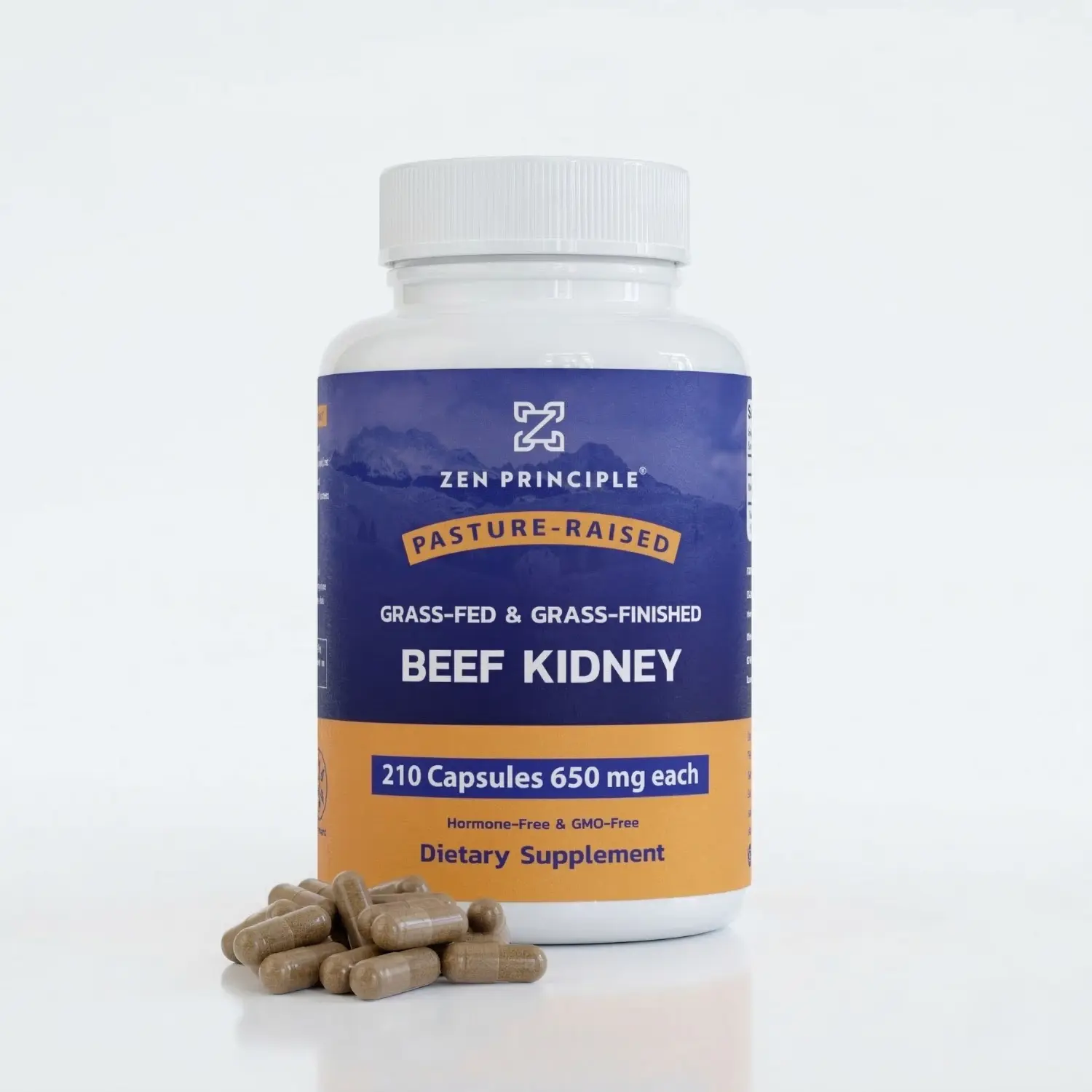 Zen Principle Beef Kidney Dietary Supplement Capsules - Natural Ingredients, GMO-Free, Prop 65 Safe Non-GMO Lifestyle Wellness Support
