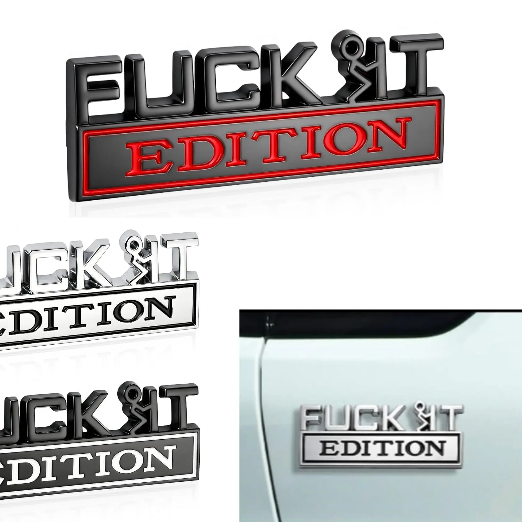 Fuck IT Edition Emblem, Alloy Car Exterior Badge, Fuck-IT Edition 3D Decals for Trucks, 3D Fender Badge Decal Car Truck Replacement, Fit for All Cars (Black and Red)