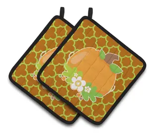 Fall Pumpkin Orange Quatrfoil Pair of Pot Holders BB6919PTHD
