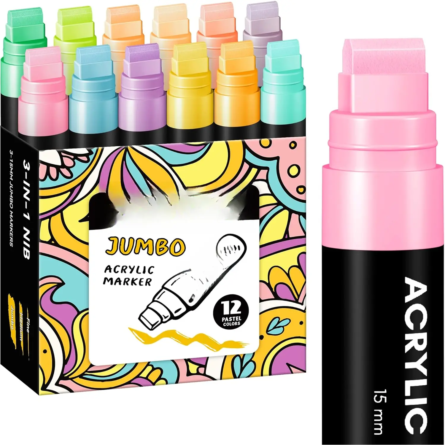 12 Pastel Colors  Markers, 15mm  Felt Tip,   Markers for Rock Painting, Poster, Stone, Ceramic, Glass, , Canvas