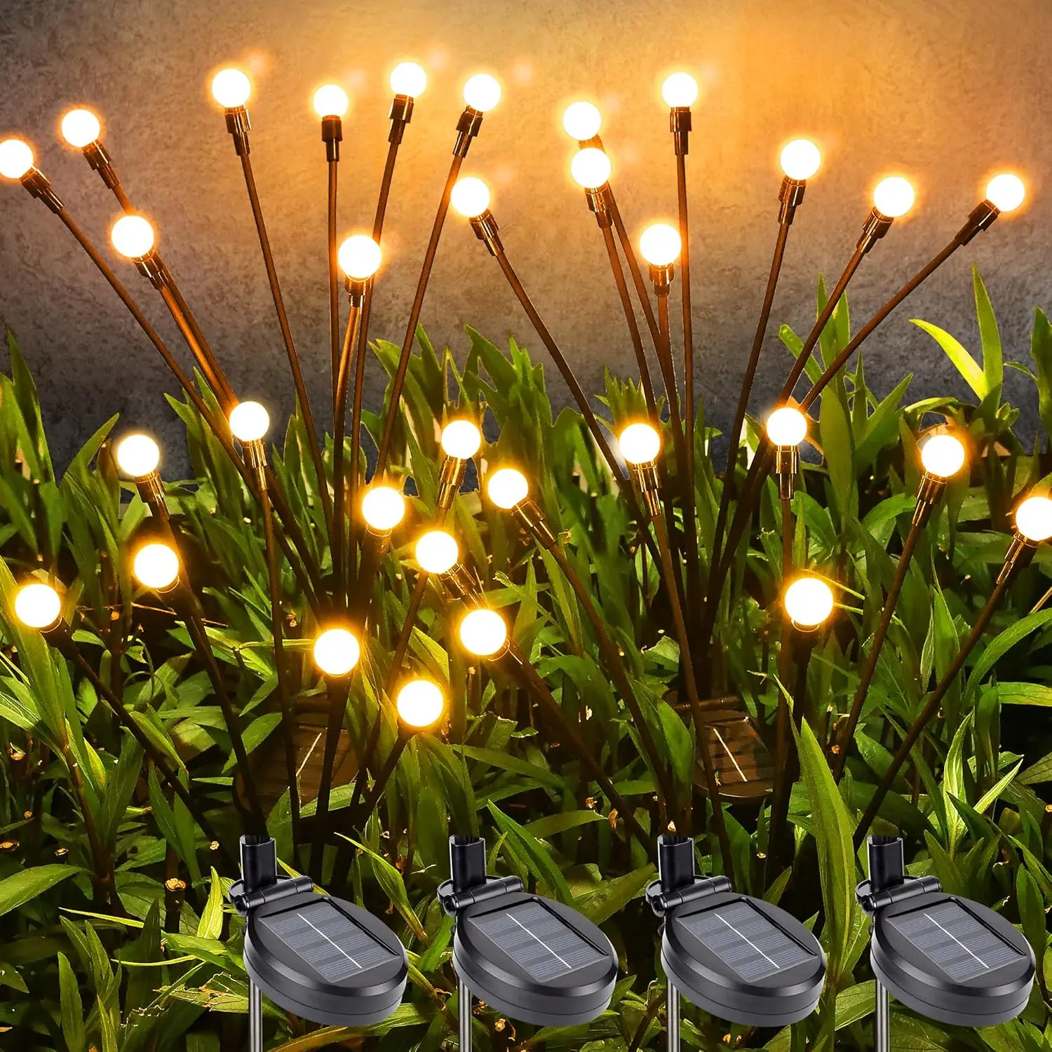 BrizLabs Solar Garden Lights, 4 Pack 32 LED Solar Powered Firefly Lights, 2 Modes Swaying Light, Waterproof Globe Pathway Outdoor Lighting for Yard Pathway Walkway Patio Decor, Warm White,dorm essentials,home decor,home essentials,camping essentials