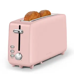 【Material Upgrade】Long Slot Toaster 2 Slice, Stainless Steel Single Toaster, 6 Shade Settings, 10" Long Slot Fits Bagels & Artisan Bread, Defrost, Cancel Function, Removable Crumb Tray, Pink
