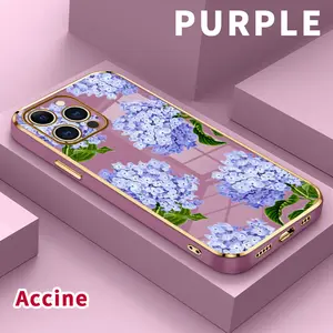 Electroplated TPU Phone Case for iPhone 17 15 Pro Max 16 14 Plus 13 12 11 Lavender Hydrangea Grace Pattern Classic Straight Design Scratch Resistant Softcase