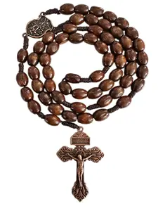 Saint Michael Archangel Necklace, Easter Gift, Pocket Rosary with Handmade Wooden Beads, Catholic Rosaries, Christian Prayer Cross for Men