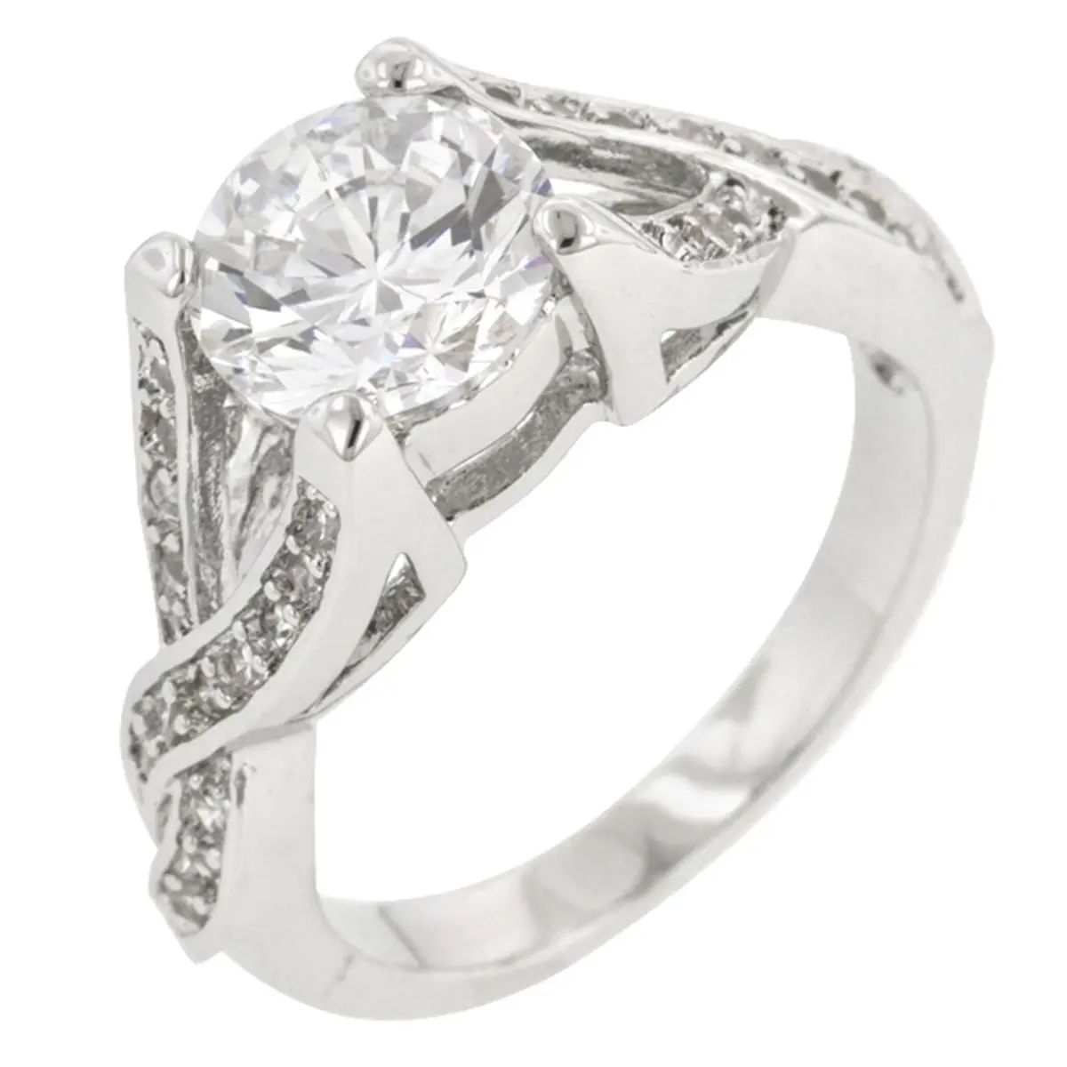 Kate Bissett R08062R-C01-09 Genuine Rhodium Plated Engagement Ring with Prong Set Clear CZ in Silvertone- Size 9