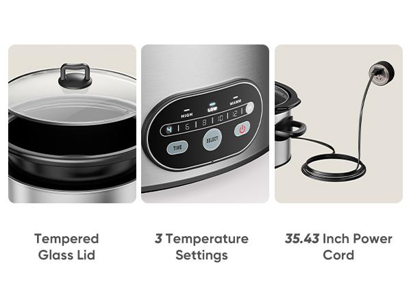 Sweetcrispy Slow Cooker - 3 Cooking Settings, Dishwasher-Safe Stoneware Crock, Glass Lid, Full-Grip Handles, Easy Carry, Fast and Easy Cleanup, Long-Lasting Performance, Minimal Effort for Blueberry Cobbler & Delicious Meals, Variety Of Foods
