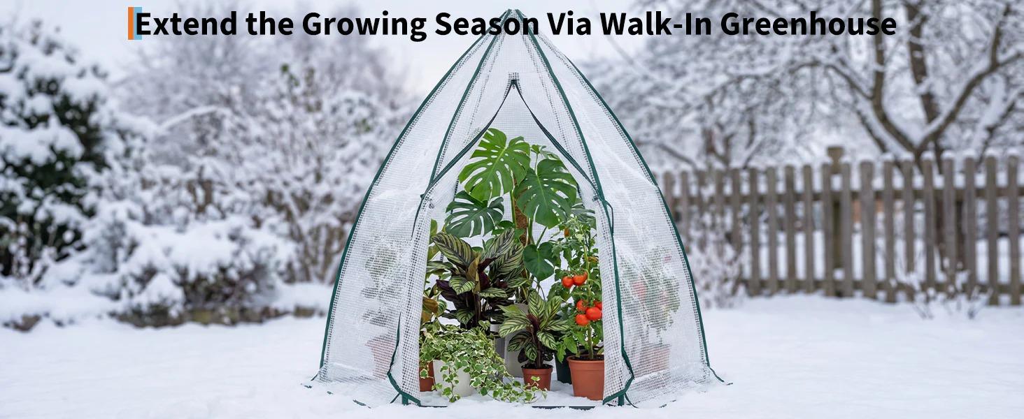 [FLASH SALE] Garvee Mini Hexagonal Greenhouse 54"x54"x71", Portable Walk-In Greenhouse with PE Cover, Roll-Up Door & Mesh Window, Steel Frame for Garden Patio