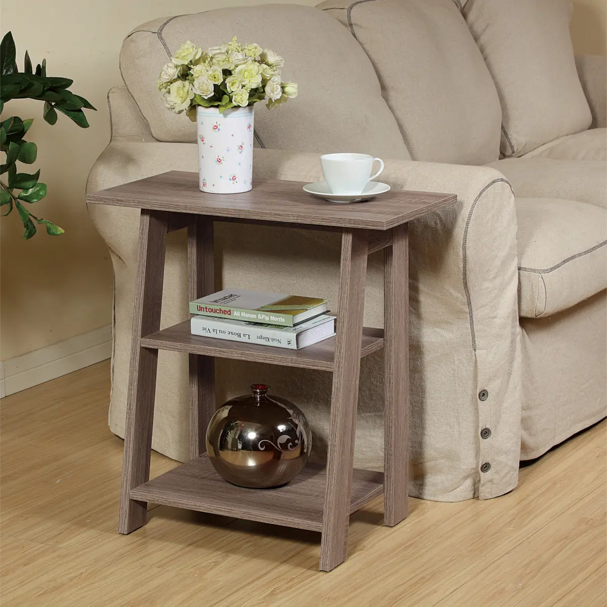 HOMECONCEPT Ladder Chairside EndTable Rustic Grey - Rustic Grey Finish Ladder Friendly Versatile Placement for Chair Sides or End Tables
