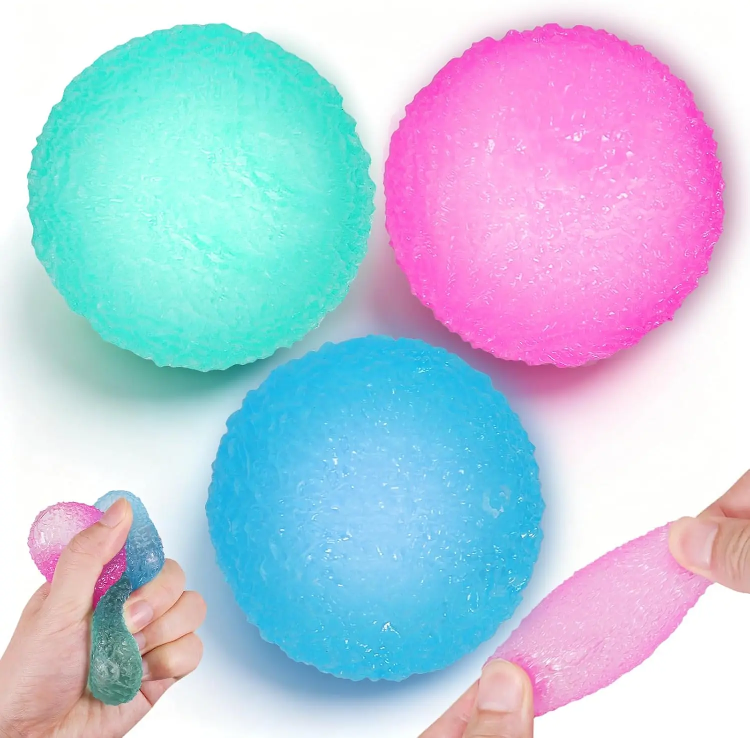 3pc Stress Balls for Adults, Squishy Ball Sensory Textured Memory Gel Fidget Toys for Kids/Adults Hand Exercises, Valentines Day Party Favors Anxiety Relief Squeeze Ball(1.80“)