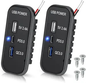 USB V Ports, W PD.Port, W QC.& .A USB A Charger Fast Charging Socket Panel for Car Marine (PCS)