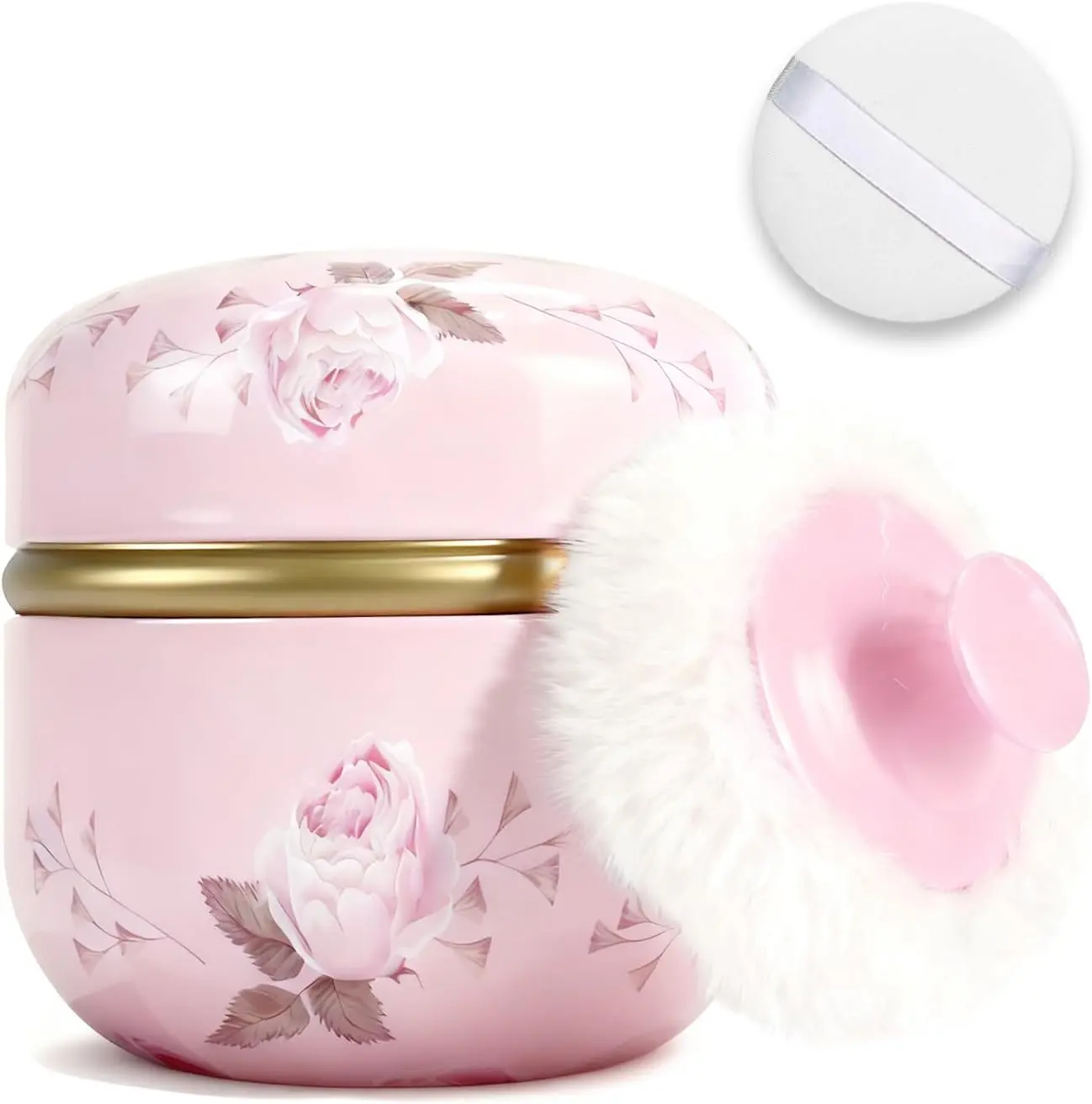 1 set of body powder metal filling container with soft powder puff, portable storage box, suitable for baby care, bathing, and body powder application scenarios