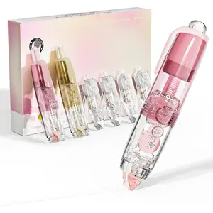 Refillable Retractable White Out Correction Tape, 2 count Cute White Out with 4 Extra Refills, Easy to Use Mini Aesthetic Pen Shaped Applicator for School Office Supplies (Pink Apricot)