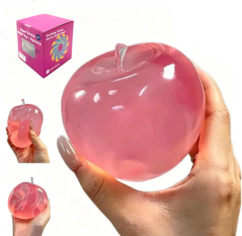 Big Apple Ball Squishy Toy Handmade slow-rebound stress-relief toy, high-density sensory squeeze fruit, relieves anxiety, party gift - pink and blue Stressball