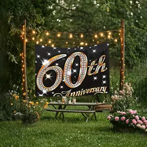 Classic Style 60th Anniversary Party Backdrop Multifunctional Polyester Fiber Indoor Outdoor Use Ideal for Birthday Anniversary and Themed Events 82.7x59in/90.6x70.8in Banners White Decor Ornaments
