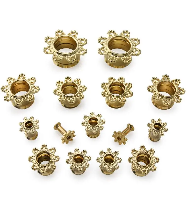 Golden Interlace Rim Stainless Steel Tunnel Plugs