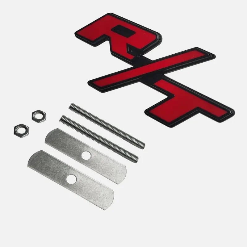 For RT Front Grille Emblems R/T Car Truck Metal Badge Red Black Grill Nameplate