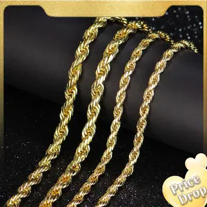 Golden Rope Chain Necklace for Women and Men,Upgraded Shine, Faceted Cut, Tarnish-Free, necklace 6mm/8mm, 22"/24" Jewelry