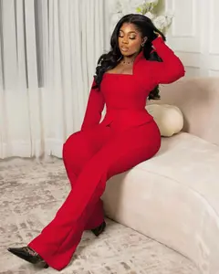 Halfword Women's 2 Piece Outfit Flare Long Sleeve Top & Elegant Pants for Party Clubwear Birthday Suit Comfortable Fashionable Design Below the Ankle Womenswear Style