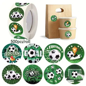 500pcs/roll Football Theme Stickers, Adhesive Round World Cup Themed Stickers, 8 Different Patterns, Sport-themed Party Decor, Suitable for Party Favors, Envelope Seals and Goodie Bag Decor
