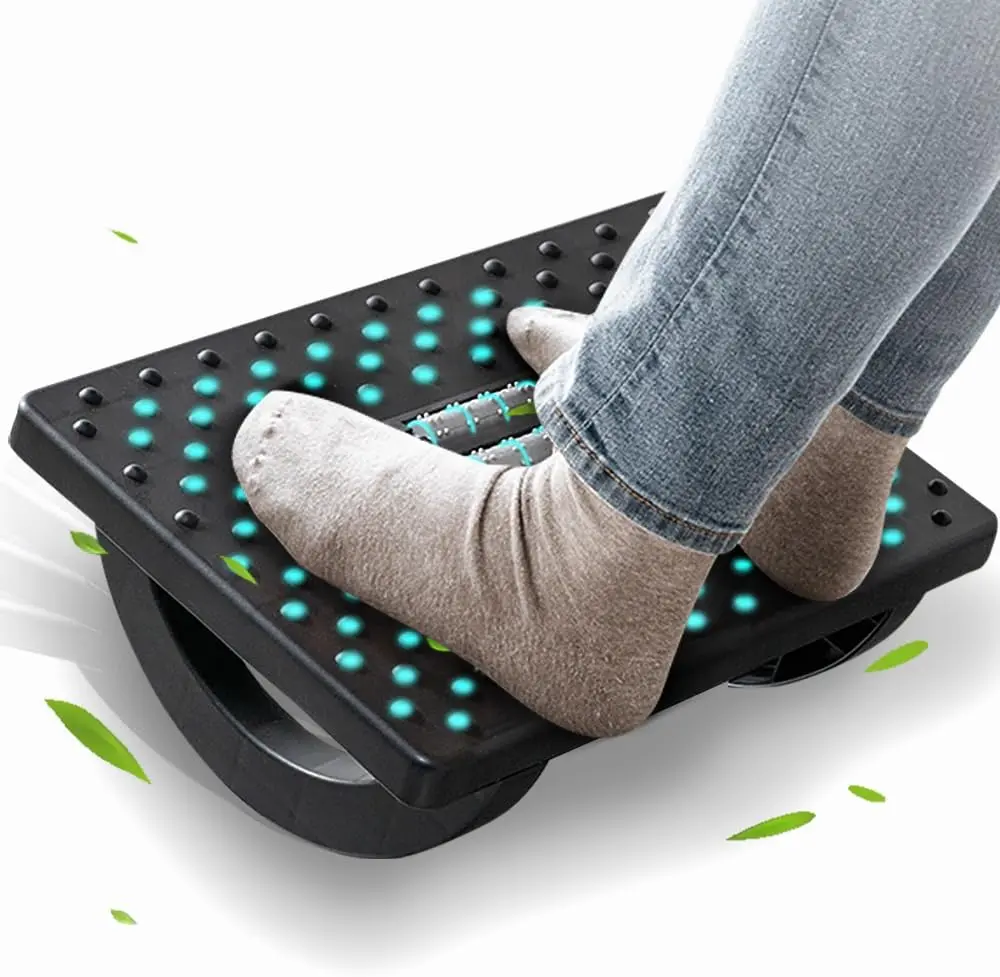 Foot Rest Under Desk at Work, Foot Stools for Under Office Desk | Ergonomic Rocking Footrest with Roller Massager - Leg Rest for Chair, Computer Gaming - Black 13" L x 9.6" W x 5" H
