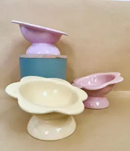 Ceramic Raised Cat Bowl, Elevated Cat Bowl, Flower-Shaped Pet Feeder Bowl, Cute Pet Bowl, Stress Free, Tilted Food or Water Bowl for Pets