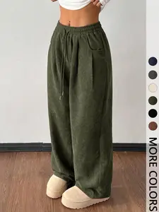 Women's Vintage Corduroy Drawstring Pants, Loose-Fitting Casual Autumn & Winter Bottoms, Casual Chic Ladies' Textured Long Trousers