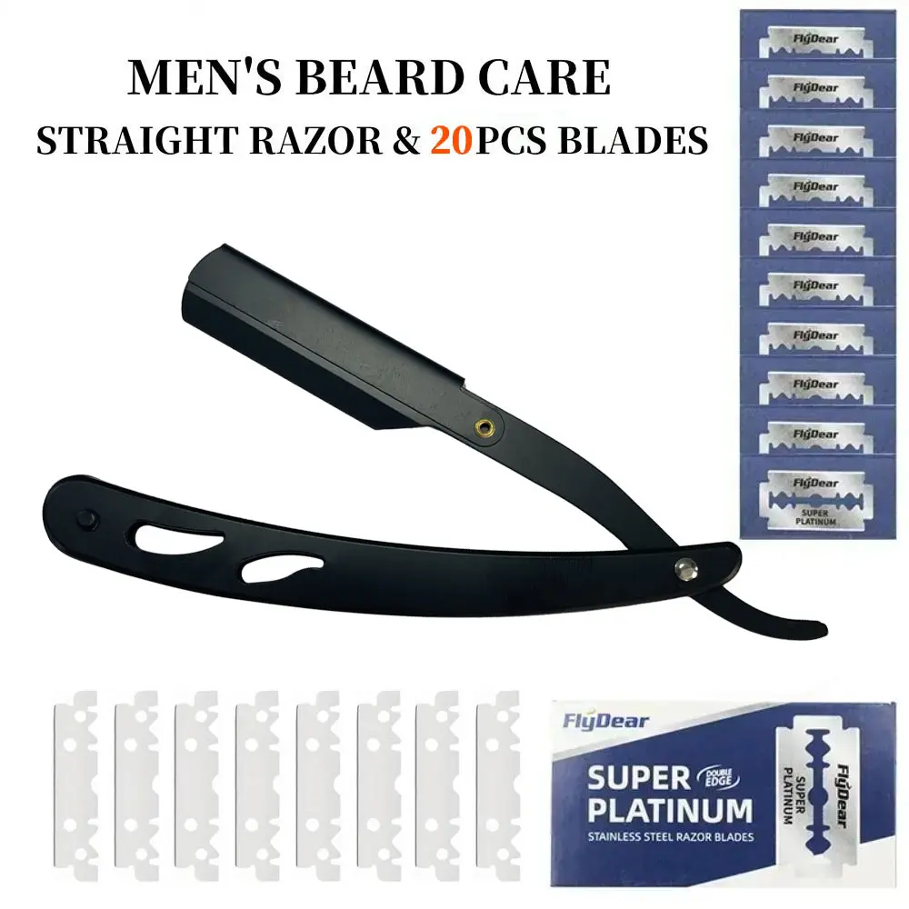 Professional Straight  Razor for Men – Close Shave Shavette for Beard Shaping & Barber-Style Grooming Stainless Steel Professional Barber Razor anti-slip design manual shaving edge Folding Dermaplane Facial Razor safety blade Set replacement Reusable