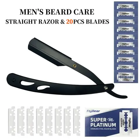Men's Professional Stainless Steel Straight Blade Razor - Ergonomic Unscented Manual Shaver for Men, Anti-Slip Folding Barber Tool, Individually Packaged Reusable Metal Razor with Replacement Blades for Daily Face Beard Shaping & Close Shave